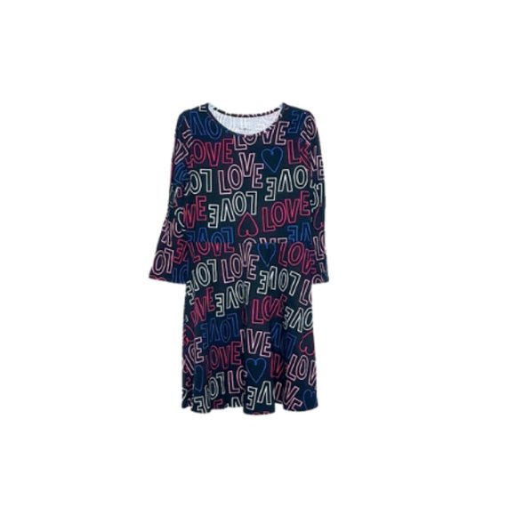 #K15 Bella & Birdie Girl’s Printed Long Sleeve “Love” Printed Dress - Picture 1 of 3